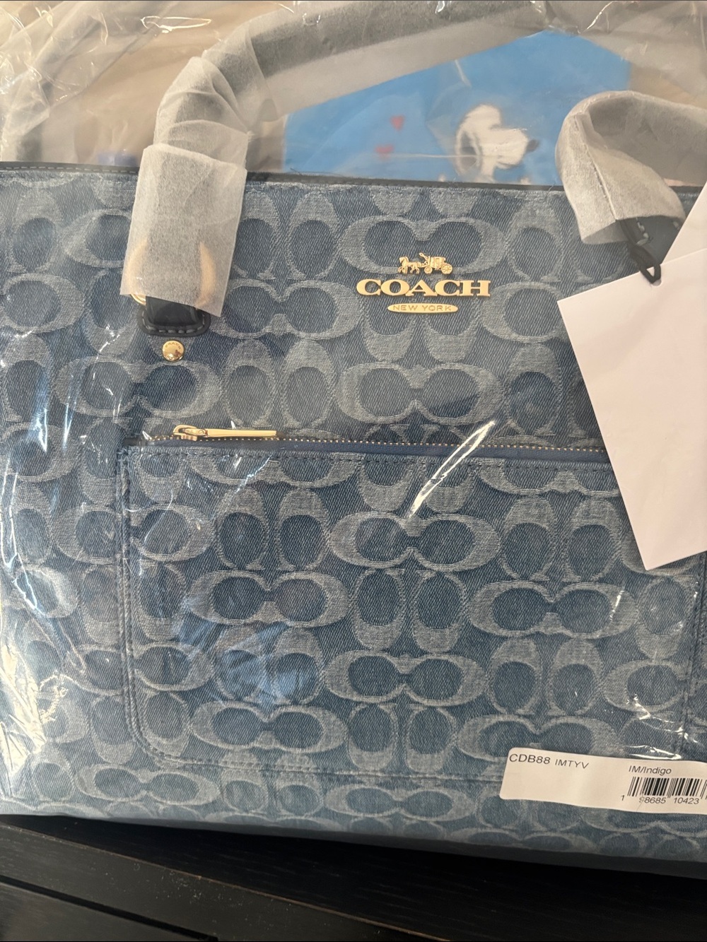 Coach Denim Signature Tote with Navy Leather Straps - Picture 4 of 4